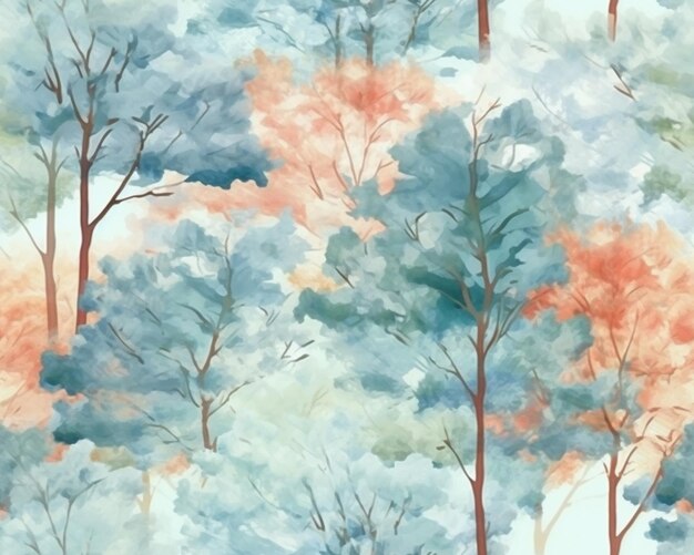 A close up of a painting of trees with a sky background generative ai