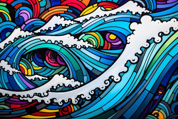 a close up of a painting of a wave with many colors generative ai