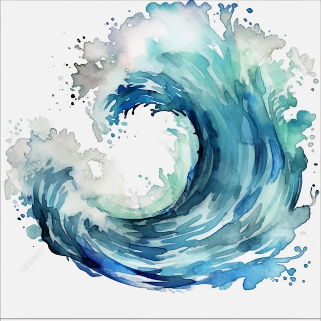 a close up of a painting of a wave with watercolor paint generative ai