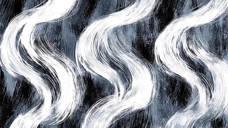 a close up of a painting of wavy lines on a black background