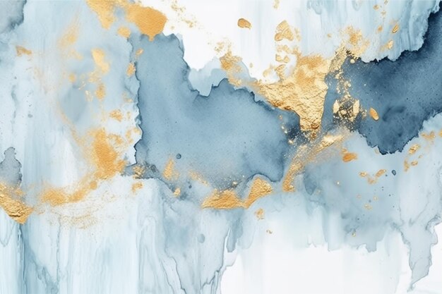 A close up of a painting with gold and blue paint generative ai