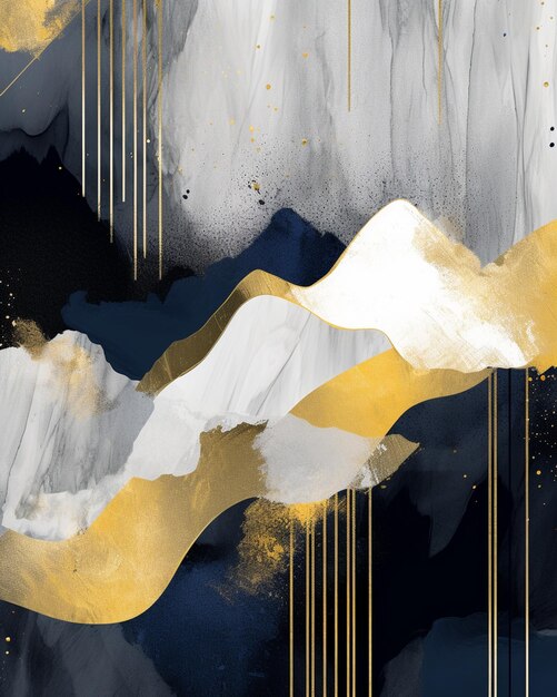 a close up of a painting with gold paint and a mountain generative ai