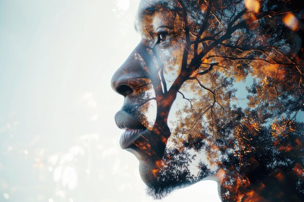 Photo a close up paintography double exposure portrait of a mans profile