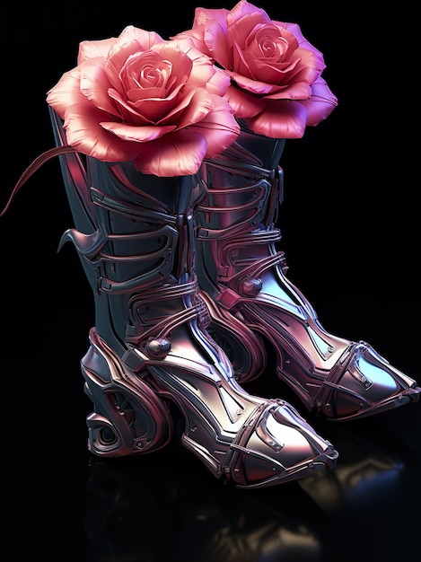 花が入ったブーツのクローズアップ生成AI画像