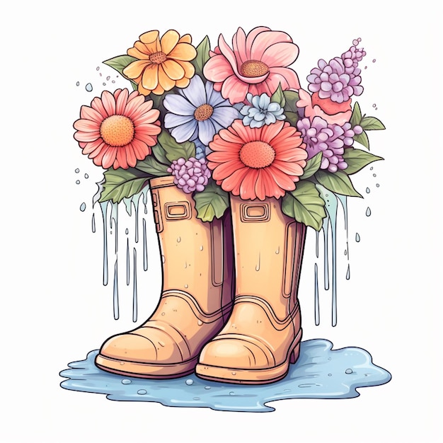 a close up of a pair of boots with flowers in them generative ai