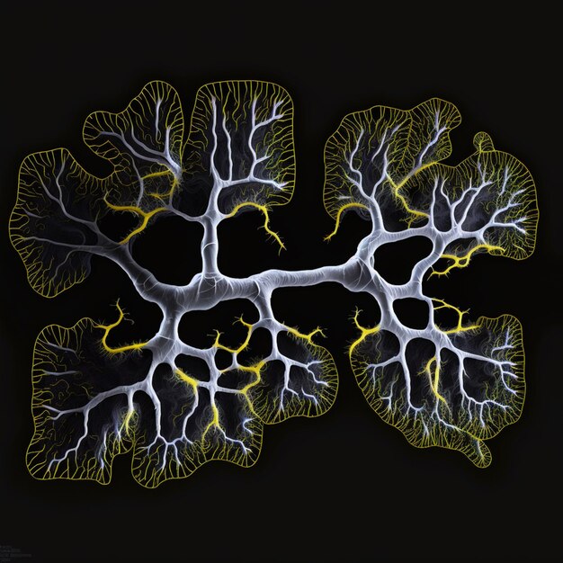 Photo a close up of a pair of lungs with yellow and black veins generative ai