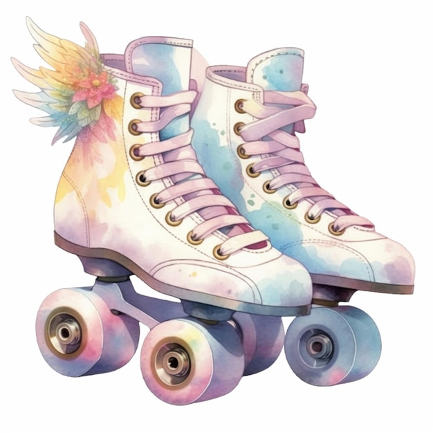 A close up of a pair of roller skates with wings on them generative ai