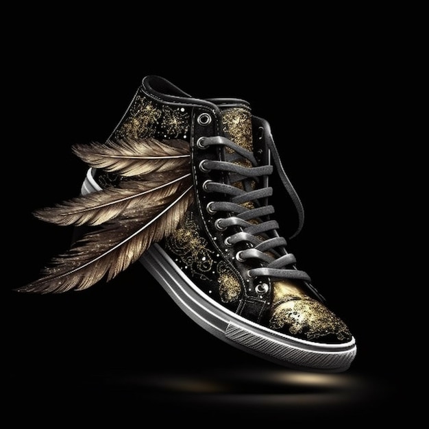 a close up of a pair of sneakers with feathers on them generative ai