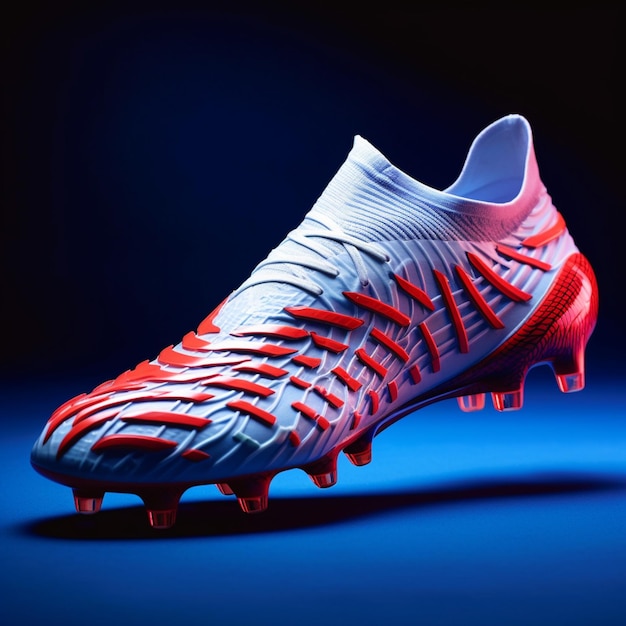 a close up of a pair of soccer shoes with red laces generative ai