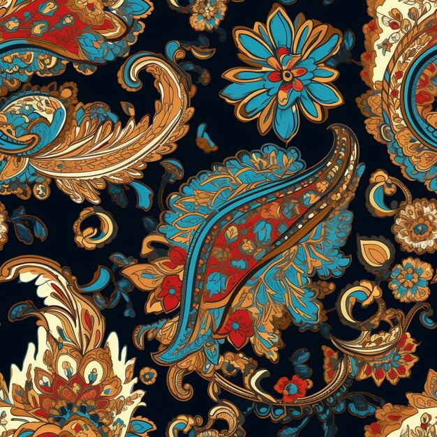 A close up of a paisley pattern on a black background generative ai