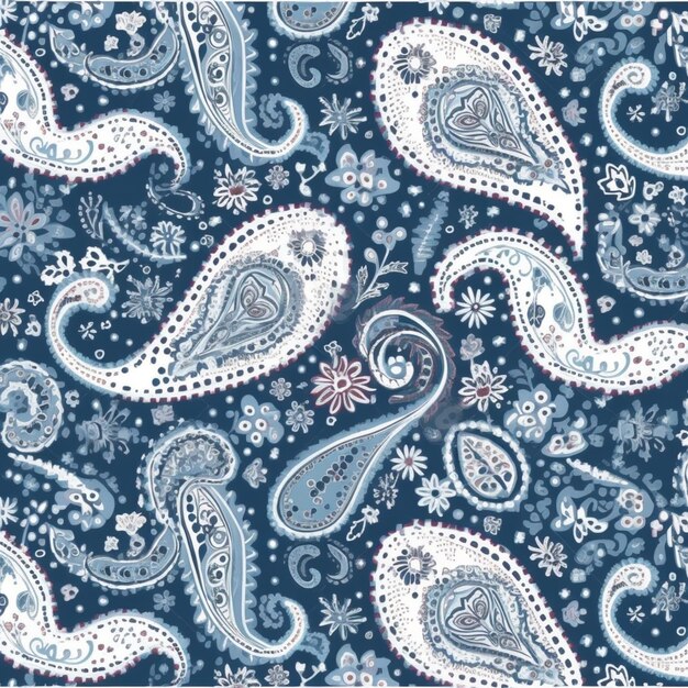 Photo a close up of a paisley pattern on a blue background generative ai