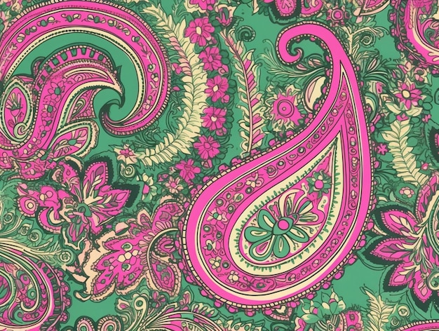 Близкий взгляд на Paisley рисунок на зеленом фоне генеративный ai