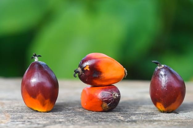 Foto prossimo piano dei frutti dell'olio di palma sulla tavola