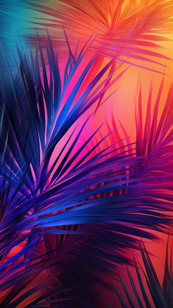 A close up of a palm tree with bright colors