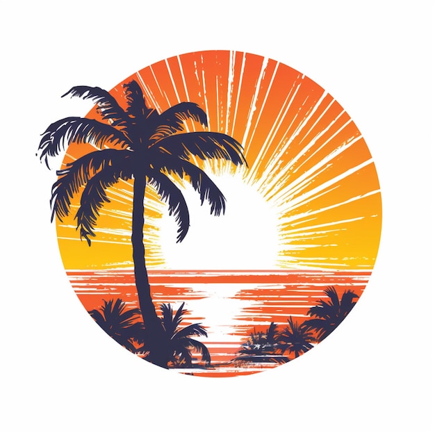 a close up of a palm tree with a sunset in the background generative ai