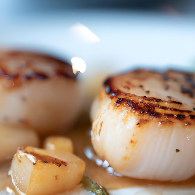 Close up of pan seared sea scallops