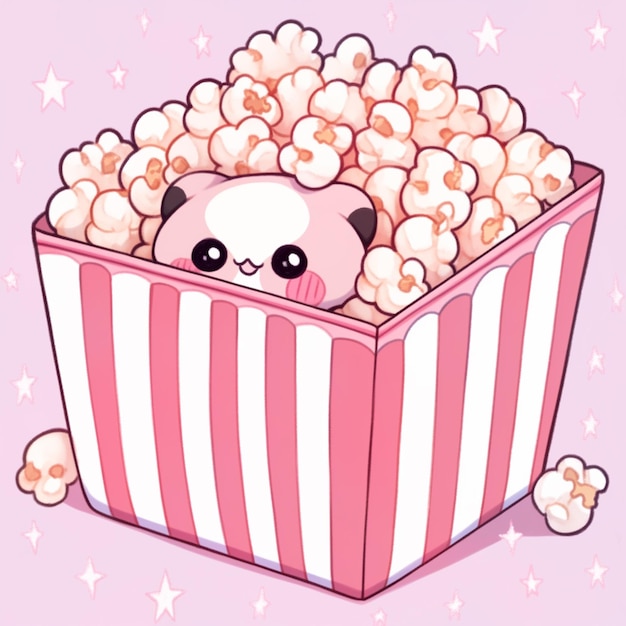 a close up of a panda bear in a box of popcorn generative ai