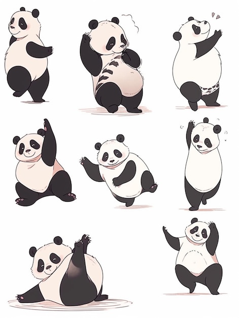 A close up of a panda bear doing different poses and gestures generative ai