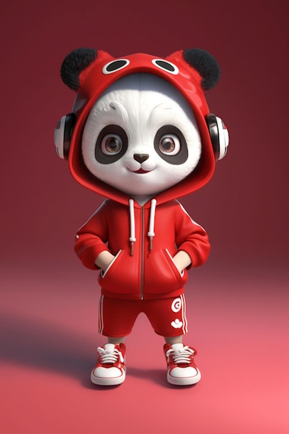 Close up of panda bear in red hoodie generative ai