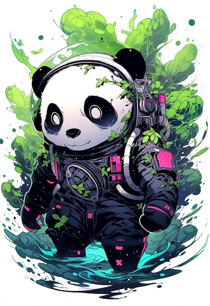 A close up of a panda bear in a space suit with a helmet generative ai
