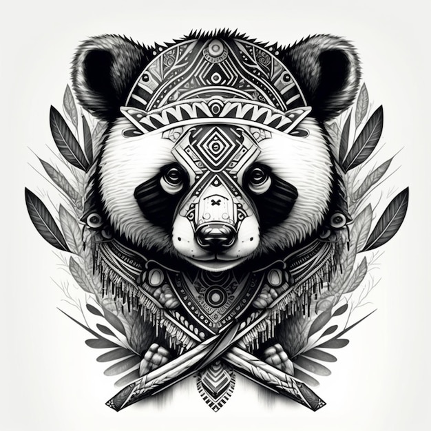 a close up of a panda bear with a tribal design on its face generative ai