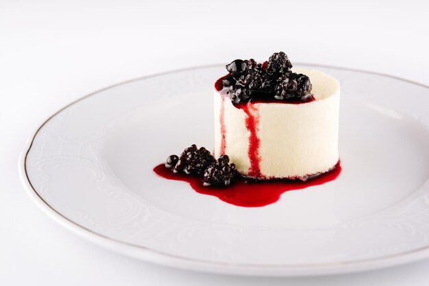 Close up of a panna cotta on plate