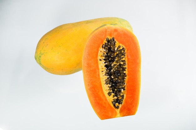 Close up papaya ripe on white backgroundstack photo