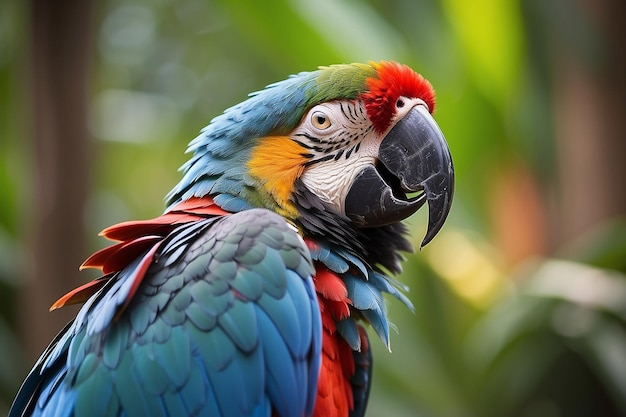 Close-up papegaai met wazige achtergrond natuur vogel ara