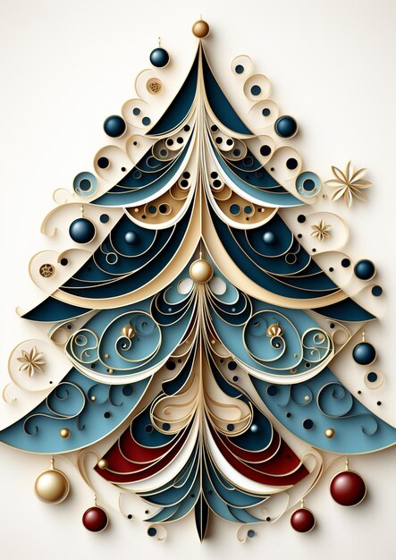 a close up of a paper christmas tree with ornaments on it generative ai