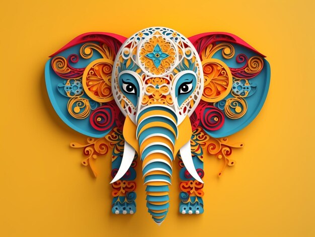 A close up of a paper cut elephant with a colorful head generative ai