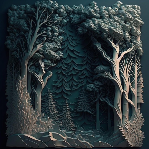 A close up of a paper cut of a forest with trees generative ai
