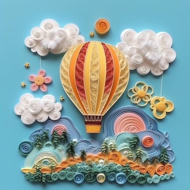 a close up of a paper cut of a hot air balloon generative ai