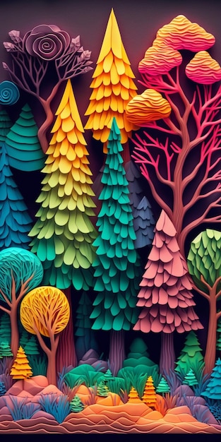 A close up of paper cutout forest generative ai