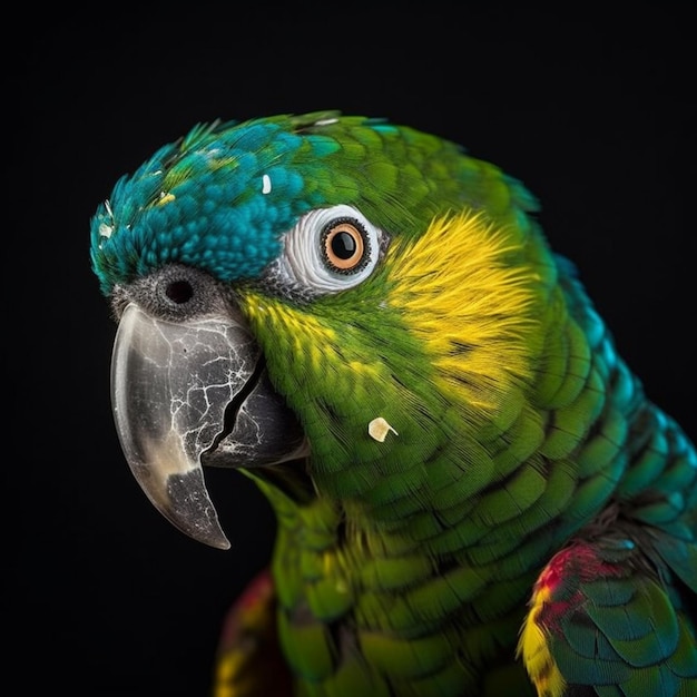 A close up of a parrot's face