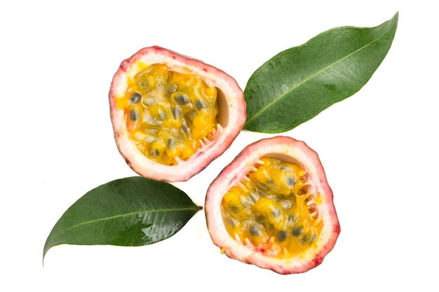 Close up of Passion fruits on white background