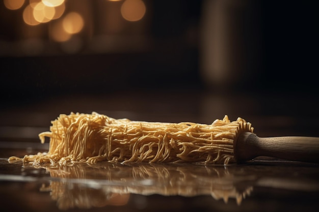 A close up of a pasta brush with the word spaghetti on it