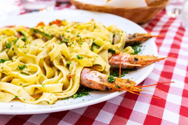 Close-up of pasta in plate on table