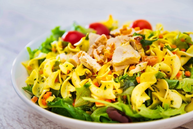 Close-up of pasta salad served in bowl