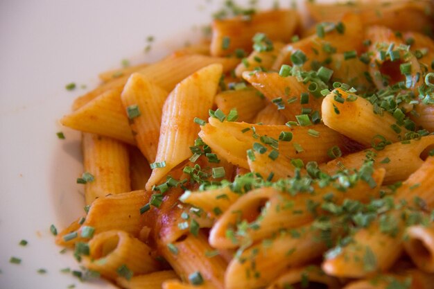 Close-up of pasta served in plate