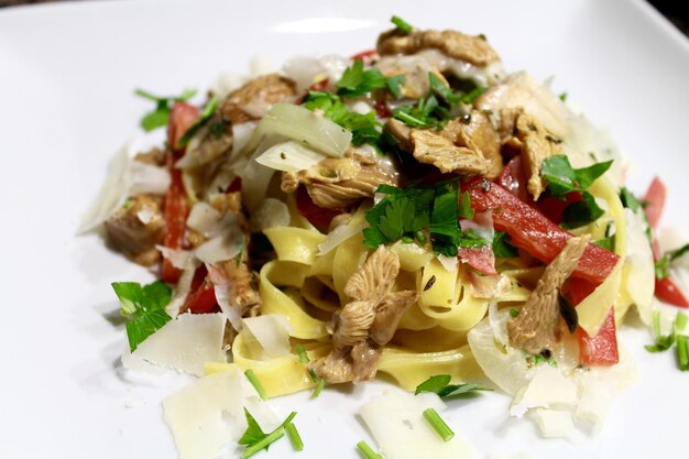 Close-up of pasta served in plate