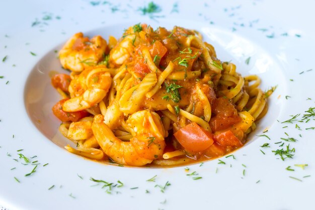 Close-up of pasta served in plate