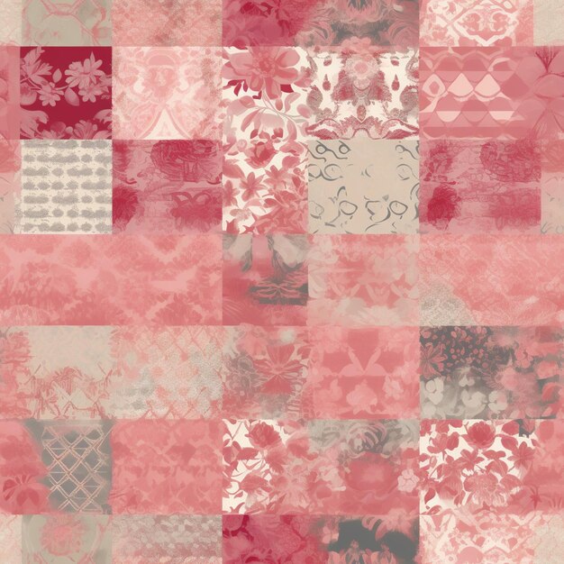 A close up of a patchwork pattern with a red and white design generative ai