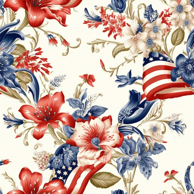 a close up of a patriotic flag and flowers on a white background generative ai