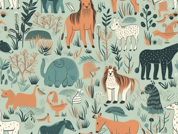 a close up of a pattern of animals in a field generative ai