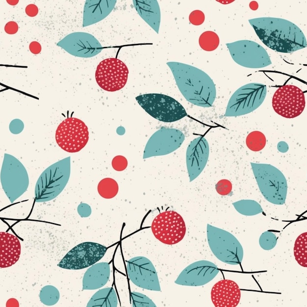 A close up of a pattern of berries and leaves generative ai