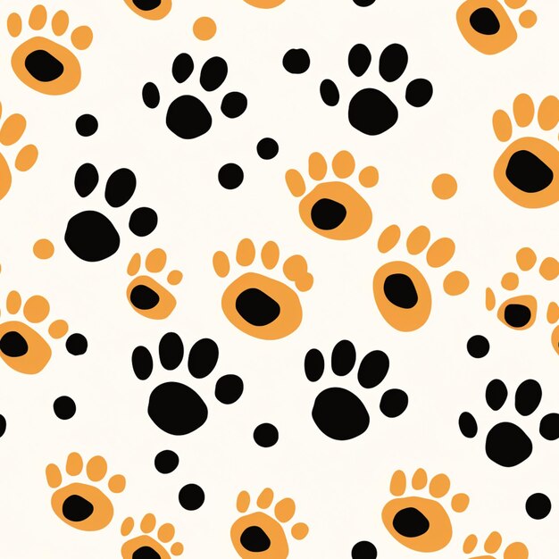 Photo a close up of a pattern of black and orange paw prints generative ai