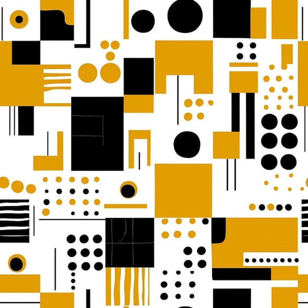 A close up of a pattern of black and yellow shapes generative ai