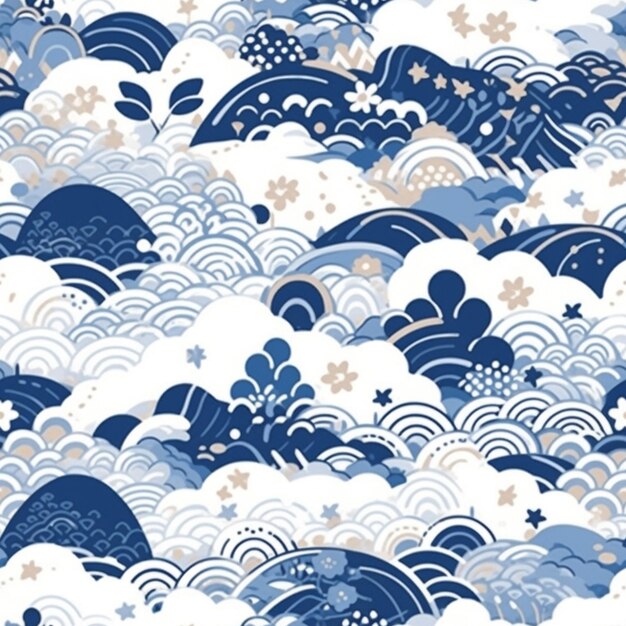 A close up of a pattern of blue and white clouds generative ai