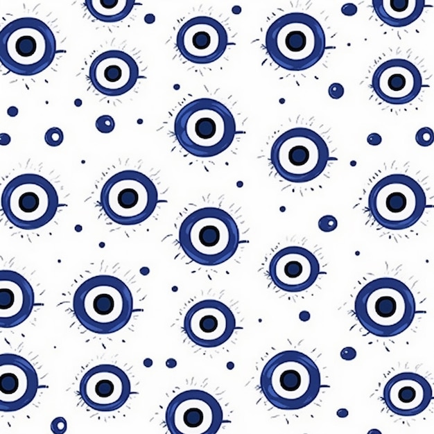 Photo a close up of a pattern of blue and white evil eyes generative ai