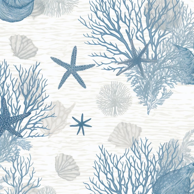 a close up of a pattern of blue and white sea life generative ai